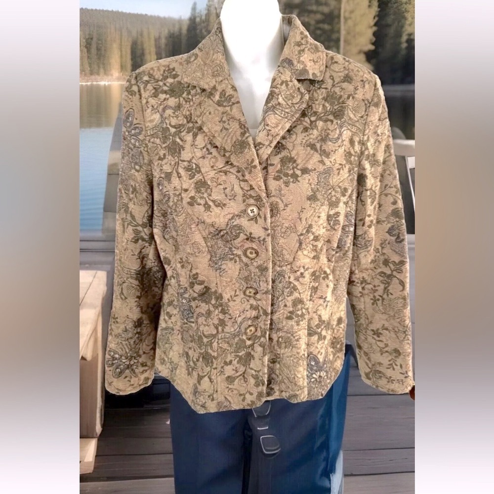 ❄️COLDWATER CREEK❄️ BROCADE FITTED SATIN LINED BLAZER JACKET NWT💦